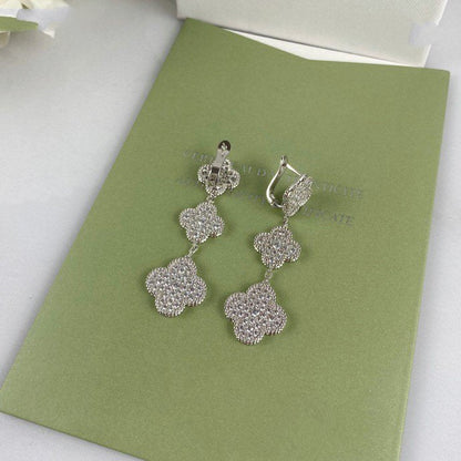 [Glow Jewelry]CLOVER 3 MOTIF DIAMOND SILVER DROP EARRINGS