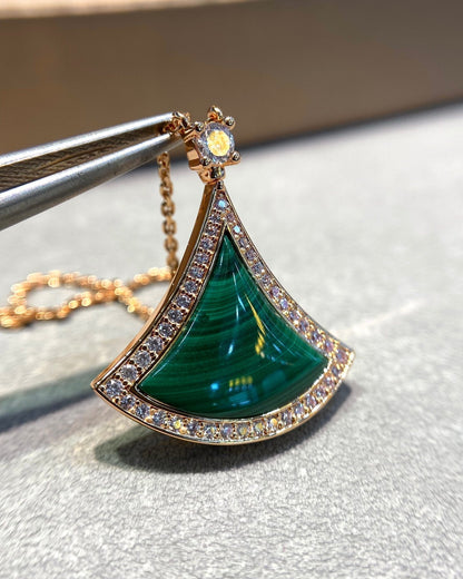 [Glow Jewelry]DREAM MALACHITE DIAMOND PAVED PINK GOLD NECKLACE