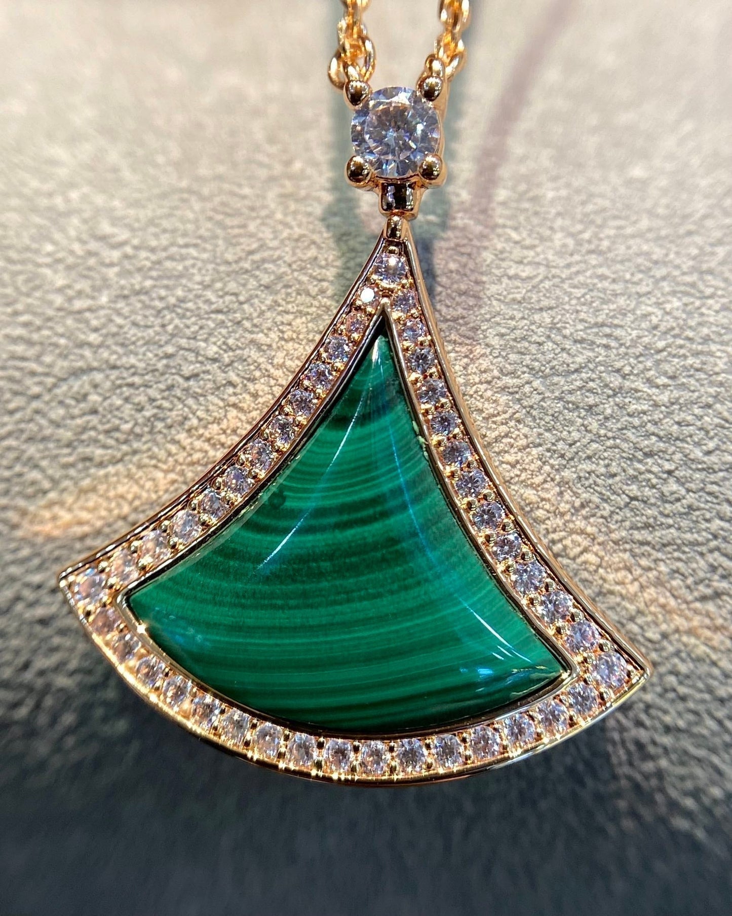 [Glow Jewelry]DREAM MALACHITE DIAMOND PAVED PINK GOLD NECKLACE