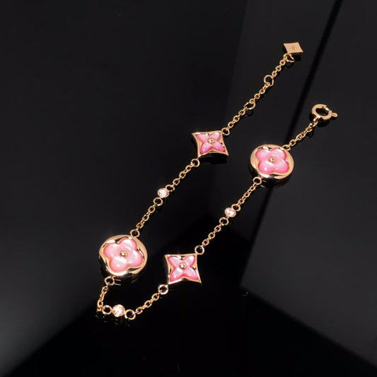 [Glow Jewelry]STAR AND SUN 4 MOTIF PINK MOP PINK GOLD BRACELET