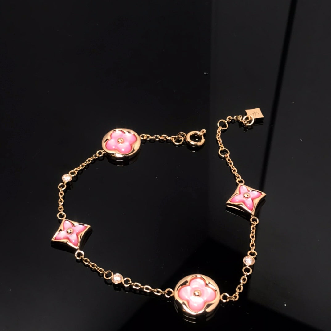 ¡®Glow Jewelry¡¯STAR AND SUN 4 MOTIF PINK MOP PINK GOLD BRACELET