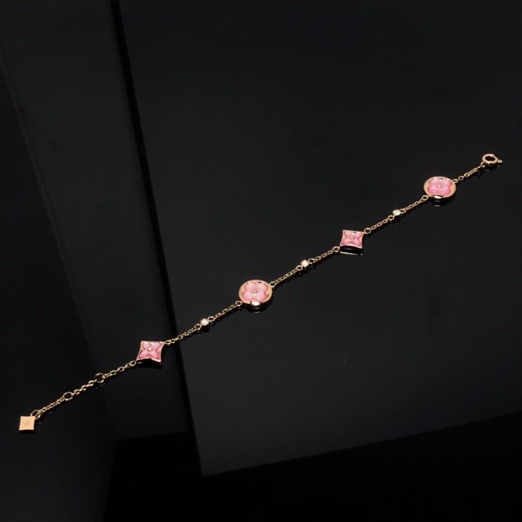 [Glow Jewelry]STAR AND SUN 4 MOTIF PINK MOP PINK GOLD BRACELET