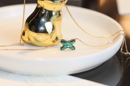 [Glow Jewelry]JEUX MALACHITE 1 DIAMOND PINK GOLD NECKLACE