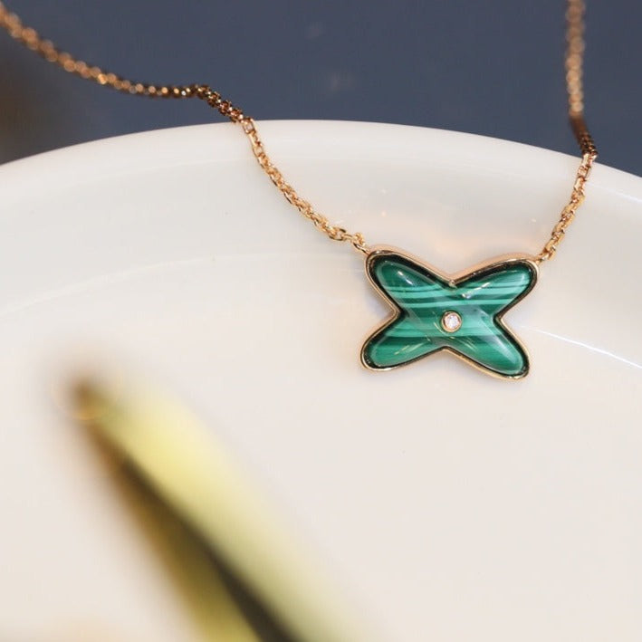 [Glow Jewelry]JEUX MALACHITE 1 DIAMOND PINK GOLD NECKLACE