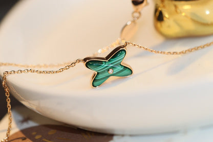 [Glow Jewelry]JEUX MALACHITE 1 DIAMOND PINK GOLD NECKLACE