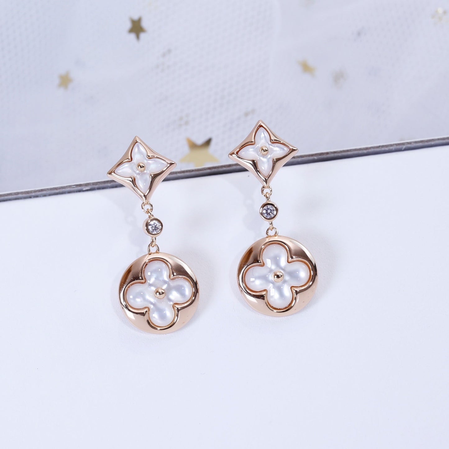 [Glow Jewelry]STAR AND SUN PINK GOLD MOP DROP EARRINGS