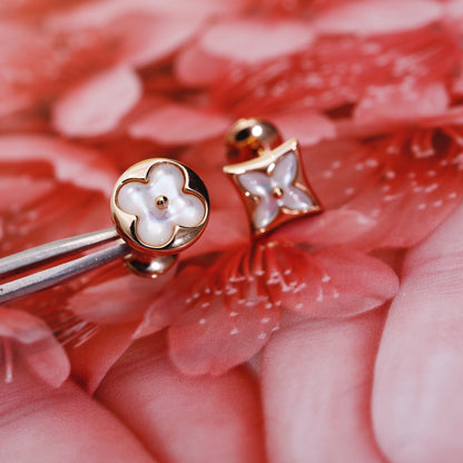 [Glow Jewelry]STAR AND SUN PINK GOLD MOP STUD EARRINGS