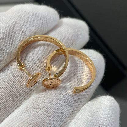 [Glow Jewelry]LOVE DIAMOND PINK GOLD HOOP EARRINGS