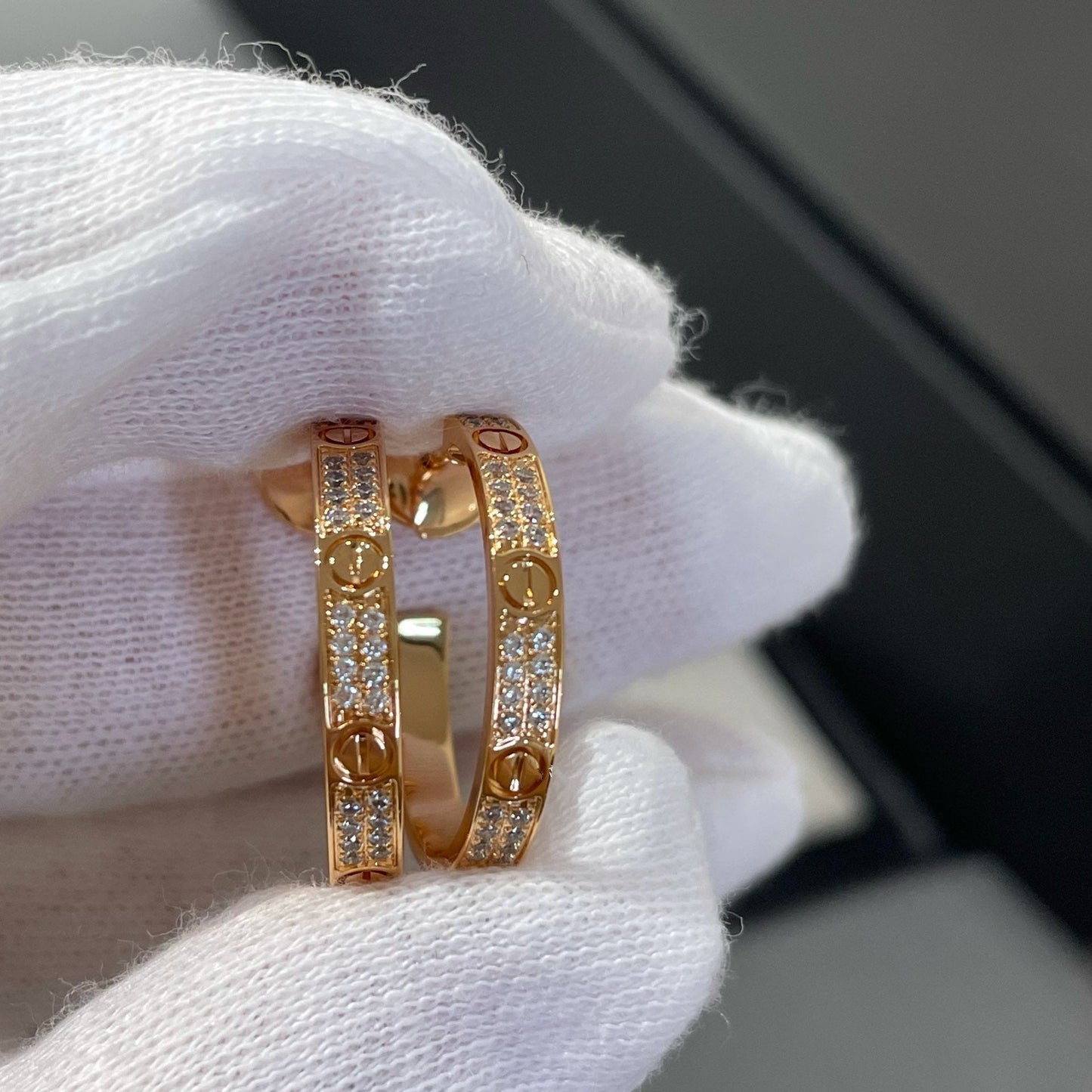 [Glow Jewelry]LOVE DIAMOND PINK GOLD HOOP EARRINGS