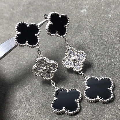 ¡®Glow Jewelry¡¯CLOVER 3 MOTIF DIAMOND ONYX SILVER EARRINGS