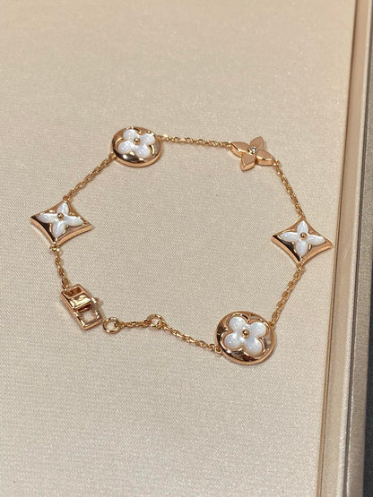 [Glow Jewelry]STAR AND SUN 5 MOTIF MOP PINK GOLD BRACELET
