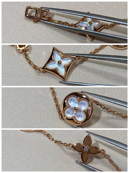 [Glow Jewelry]STAR AND SUN 5 MOTIF MOP PINK GOLD BRACELET