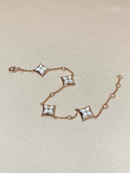 [Glow Jewelry]STAR 4 MOTIF MOP DIAMOND PINK GOLD BRACELET