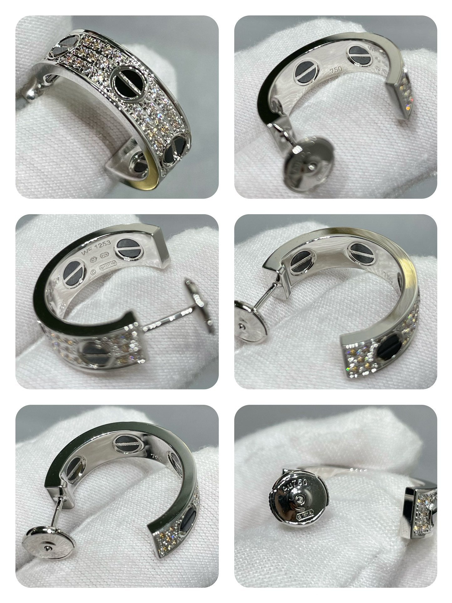 [Glow Jewelry]LOVE CERAMIC DIAMOND PAVED SILVER EARRINGS