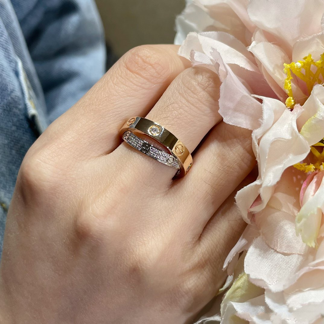 [Glow Jewelry]LOVE PINK GOLD SILVER DIAMOND DOUBLE RING