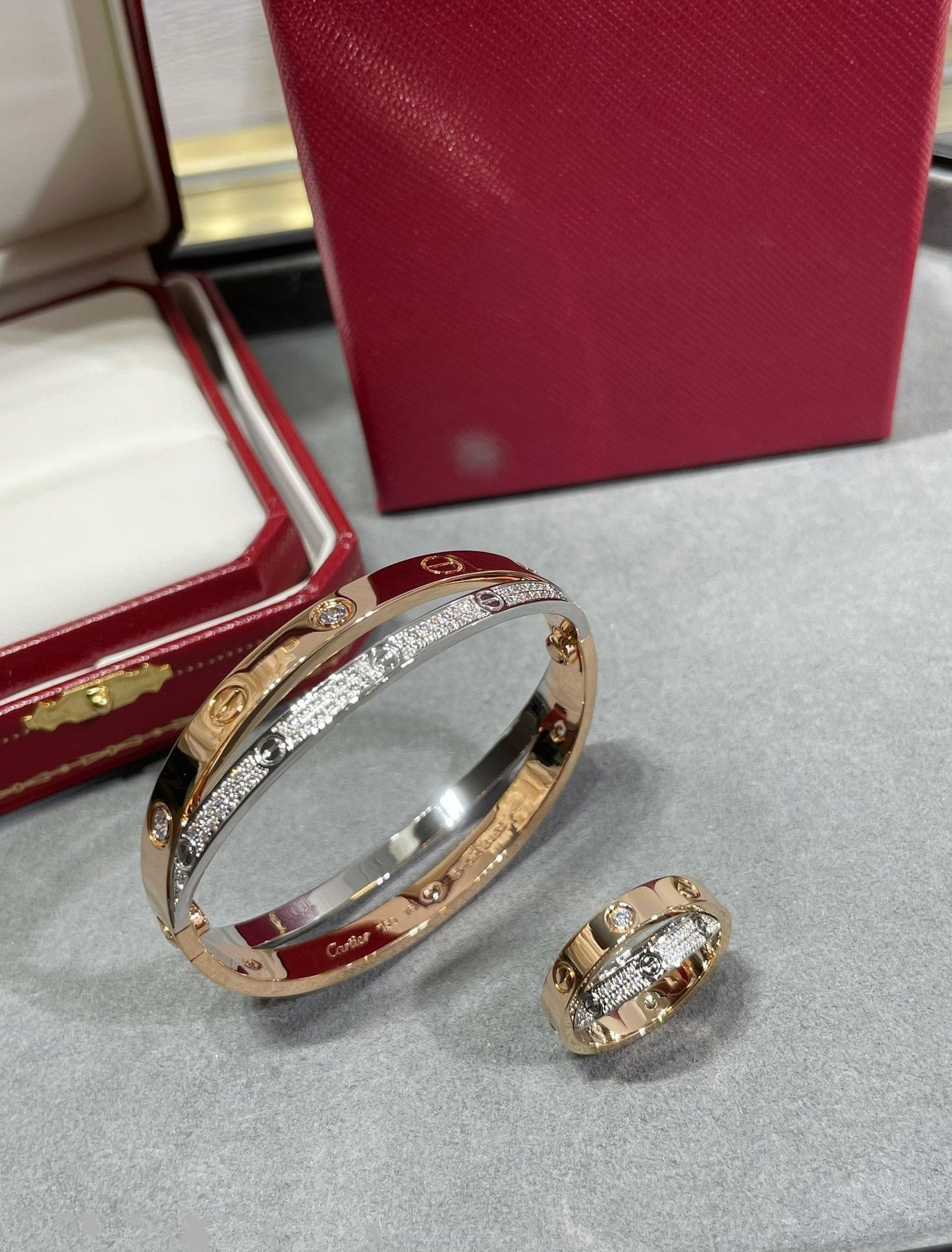 [Glow Jewelry]LOVE PINK GOLD SILVER DIAMOND DOUBLE RING