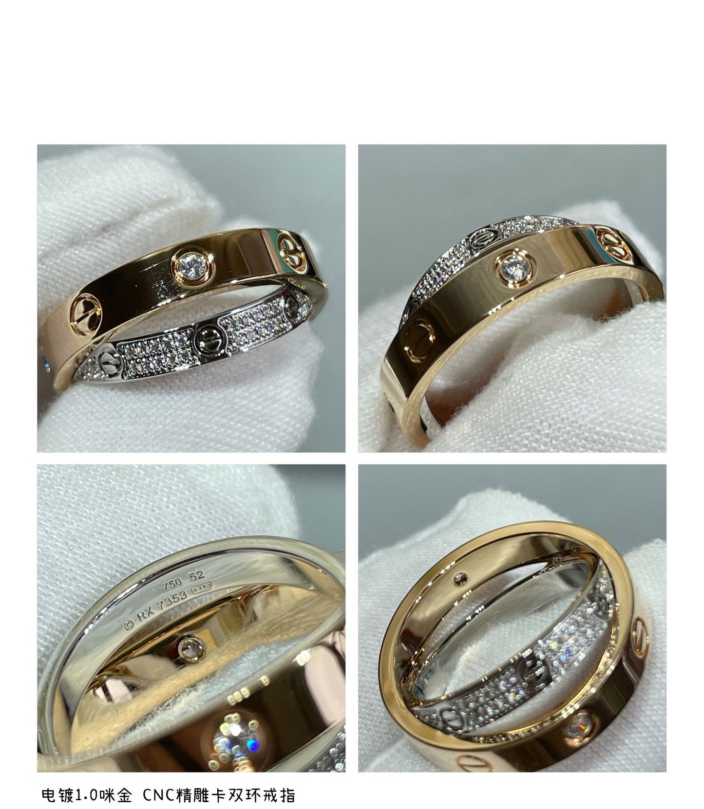[Glow Jewelry]LOVE PINK GOLD SILVER DIAMOND DOUBLE RING