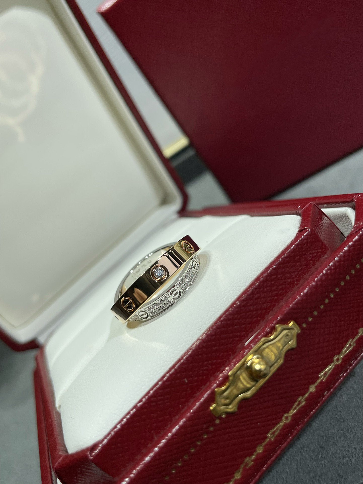[Glow Jewelry]LOVE PINK GOLD SILVER DIAMOND DOUBLE RING