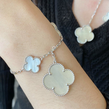[Glow Jewelry]CLOVER 5 MOTIF WHITE MOP SILVER BRACELET