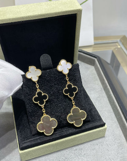 ¡®Glow Jewelry¡¯CLOVER 3 MOTIF MOP ONYX DARK MOP PINK GOLD EARRINGS