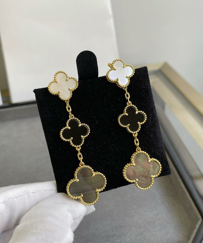 ¡®Glow Jewelry¡¯CLOVER 3 MOTIF MOP ONYX DARK MOP PINK GOLD EARRINGS