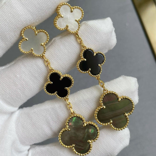 [Glow Jewelry]CLOVER 3 MOTIF MOP ONYX DARK MOP PINK GOLD EARRINGS