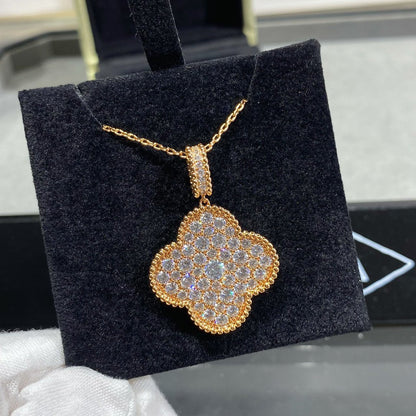 [Glow Jewelry]CLOVER 25MM LARGE PEDANT DIAMOND PAVED LONG NECKLACE