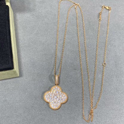 [Glow Jewelry]CLOVER 25MM LARGE PEDANT DIAMOND PAVED LONG NECKLACE