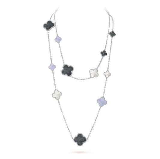 [Glow Jewelry]CLOVER 16 MOTIF CHALCEDONY MOP SILVER NECKLACE