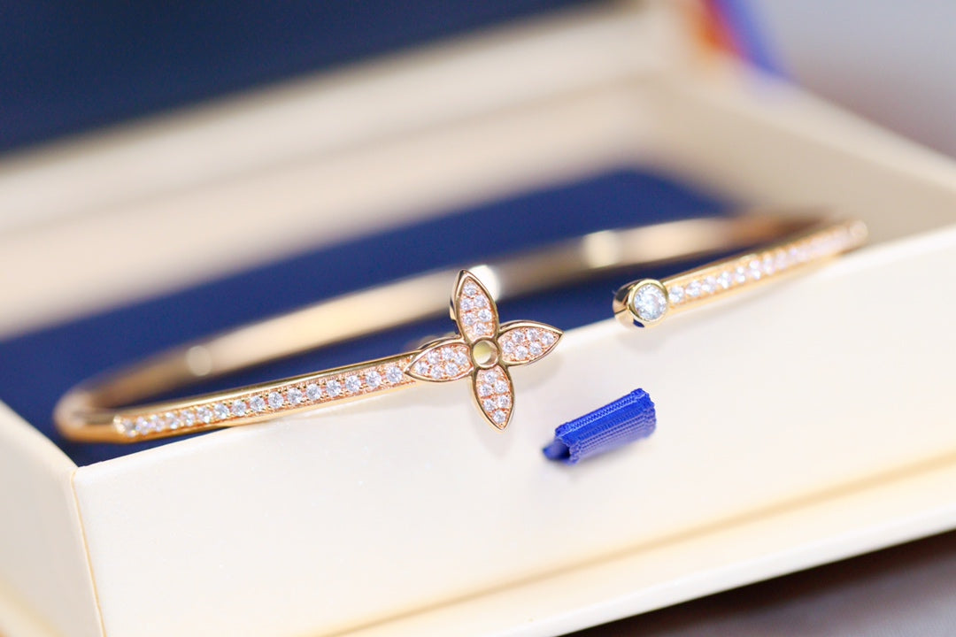 [Glow Jewelry]IDYLLE PINK GOLD OPEN BRACELET DIAMOND PAVED