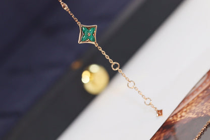 [Glow Jewelry]STAR AND SUN 4 MOTIF PINK GOLD MALACHITE BRACELET