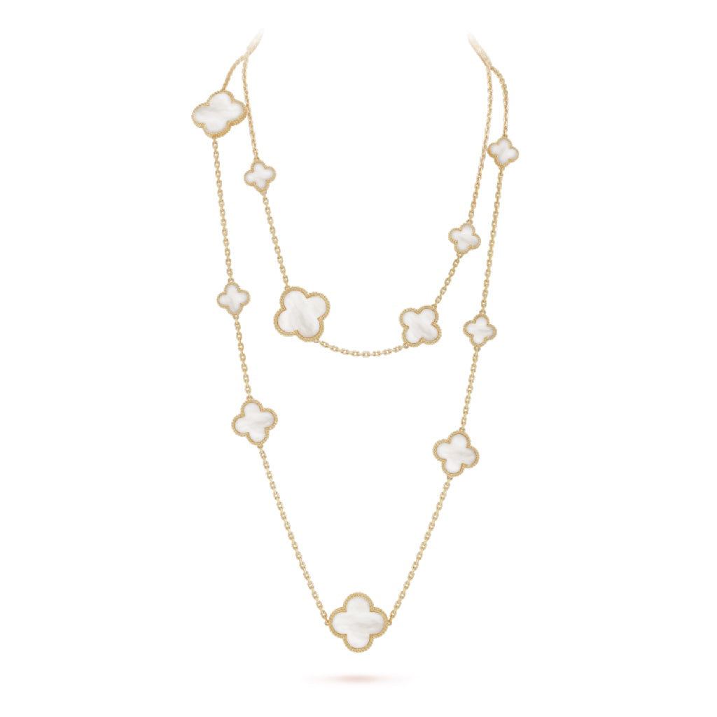 Glow Jewelry「クローバー16モチーフ 白蝶貝 ゴールドネックレス」