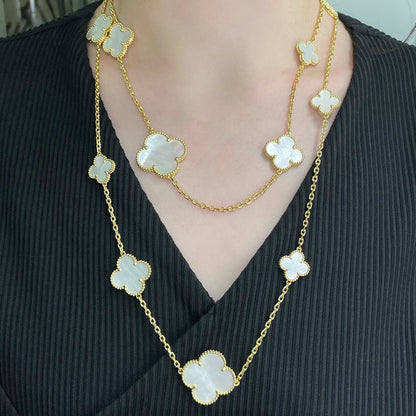 Glow Jewelry「クローバー16モチーフ 白蝶貝 ゴールドネックレス」