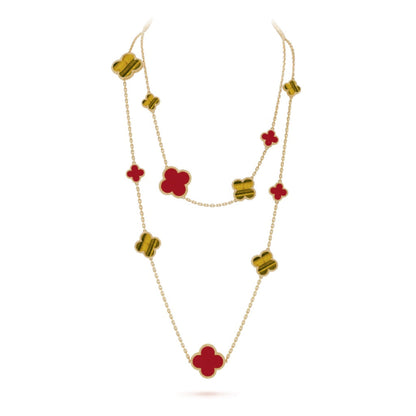 ¡®Glow Jewelry¡¯CLOVER 16 MOTIF CARNELIAN TIGER EYE ROSE GOLD NECKLACE