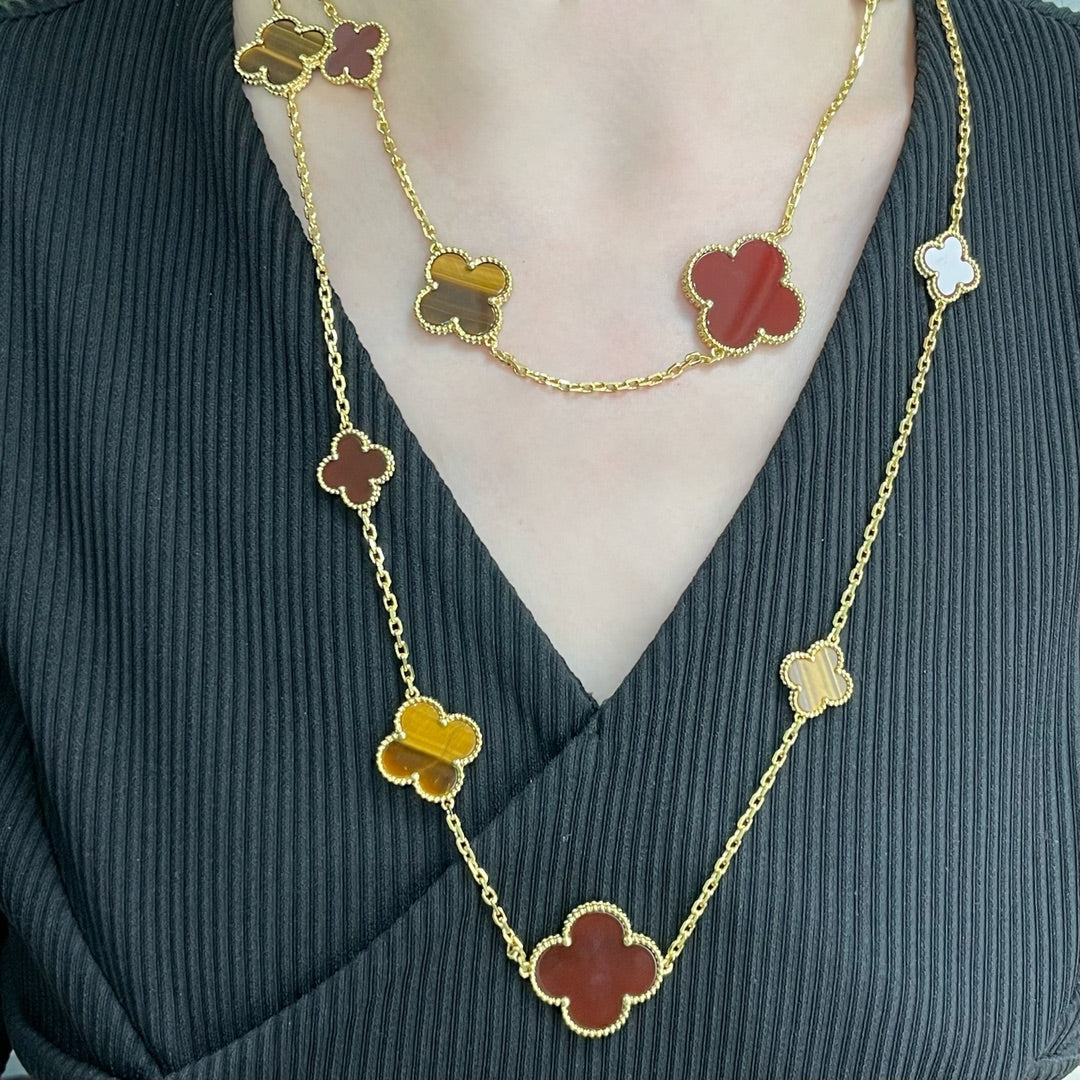 ¡®Glow Jewelry¡¯CLOVER 16 MOTIF CARNELIAN TIGER EYE ROSE GOLD NECKLACE