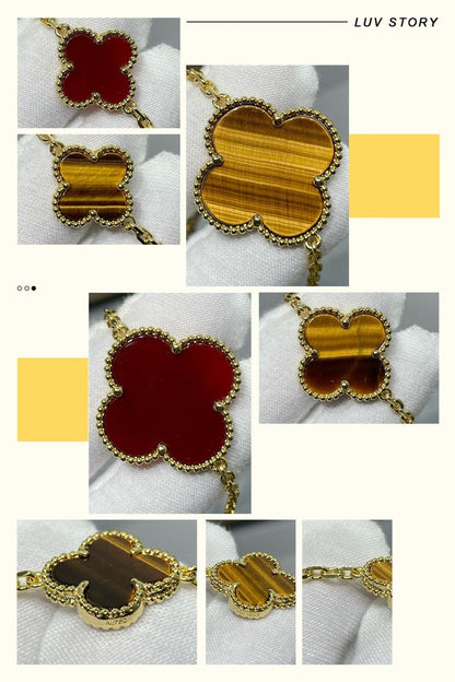 [Glow Jewelry]CLOVER 16 MOTIF CARNELIAN TIGER EYE ROSE GOLD NECKLACE