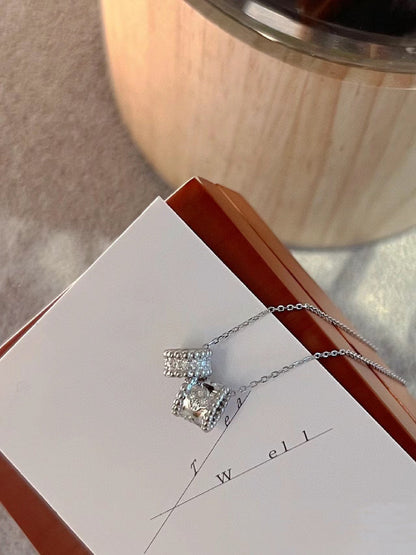 [Glow Jewelry]PERLEE DOUBLE PENDANT SILVER DIAMOND NECKLACE