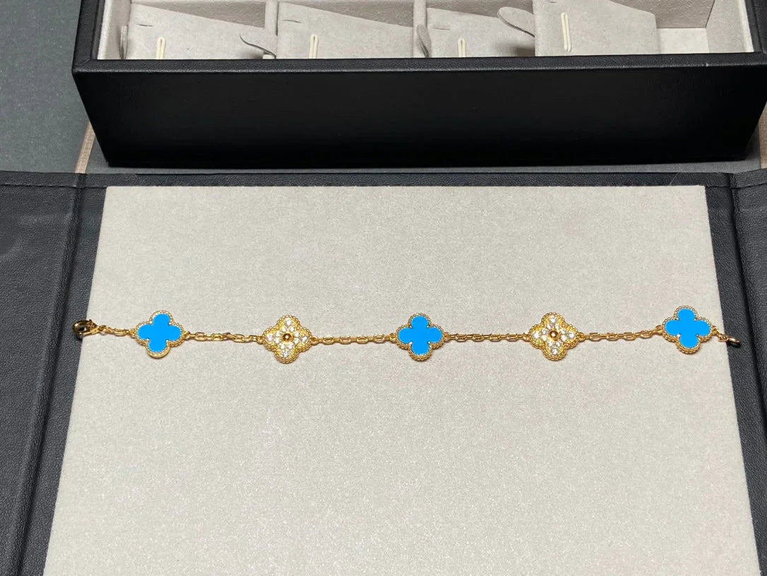 [Glow Jewelry]New CLOVER 5 MOTIF BLUE AGATE BRACELET COLLECTION