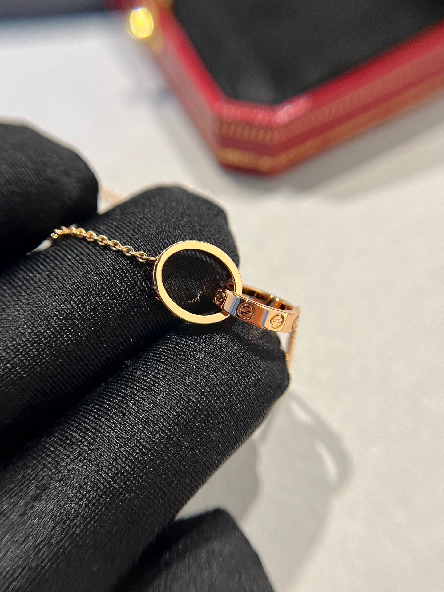 „Glow Jewelry“ LOVE HALSKETTE DOPPELRING ROSÉGOLD
