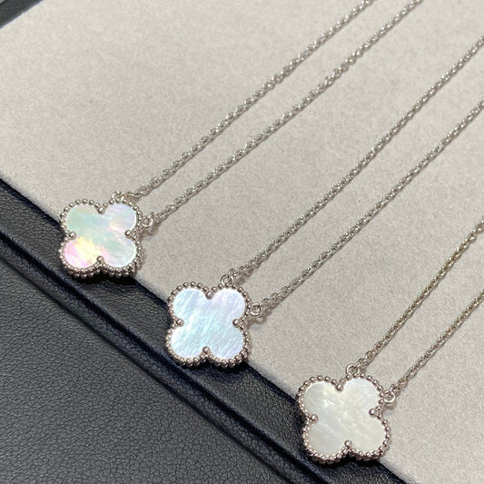 [Glow Jewelry]CLOVER MEDIUM SILVER WHITE MOP NECKLACE