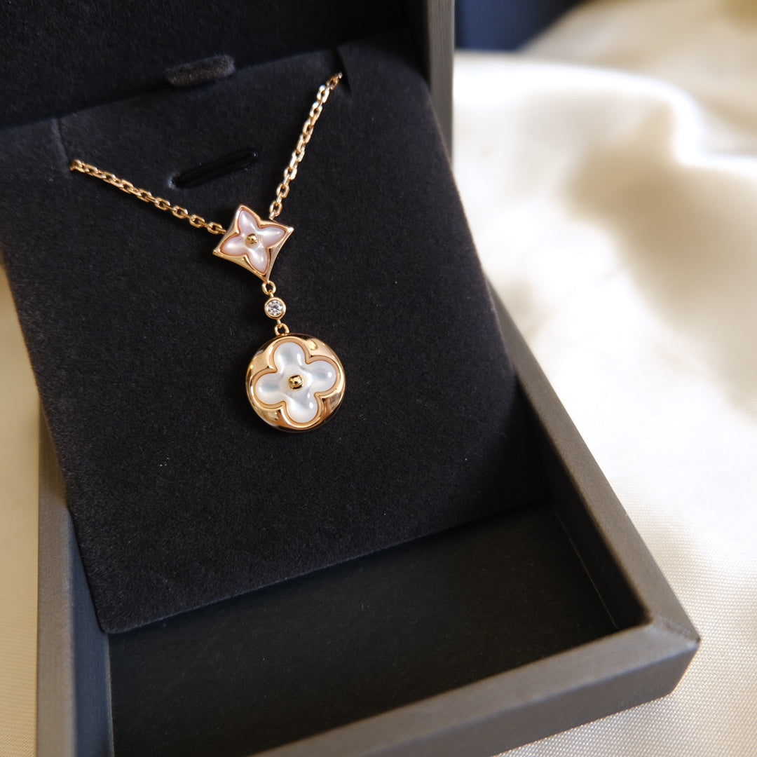 ¡®Glow Jewelry¡¯STAR AND SUN WHITE MOP 2 MOTIF PINK GOLD NECKLACE