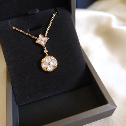 ¡®Glow Jewelry¡¯STAR AND SUN WHITE MOP 2 MOTIF PINK GOLD NECKLACE