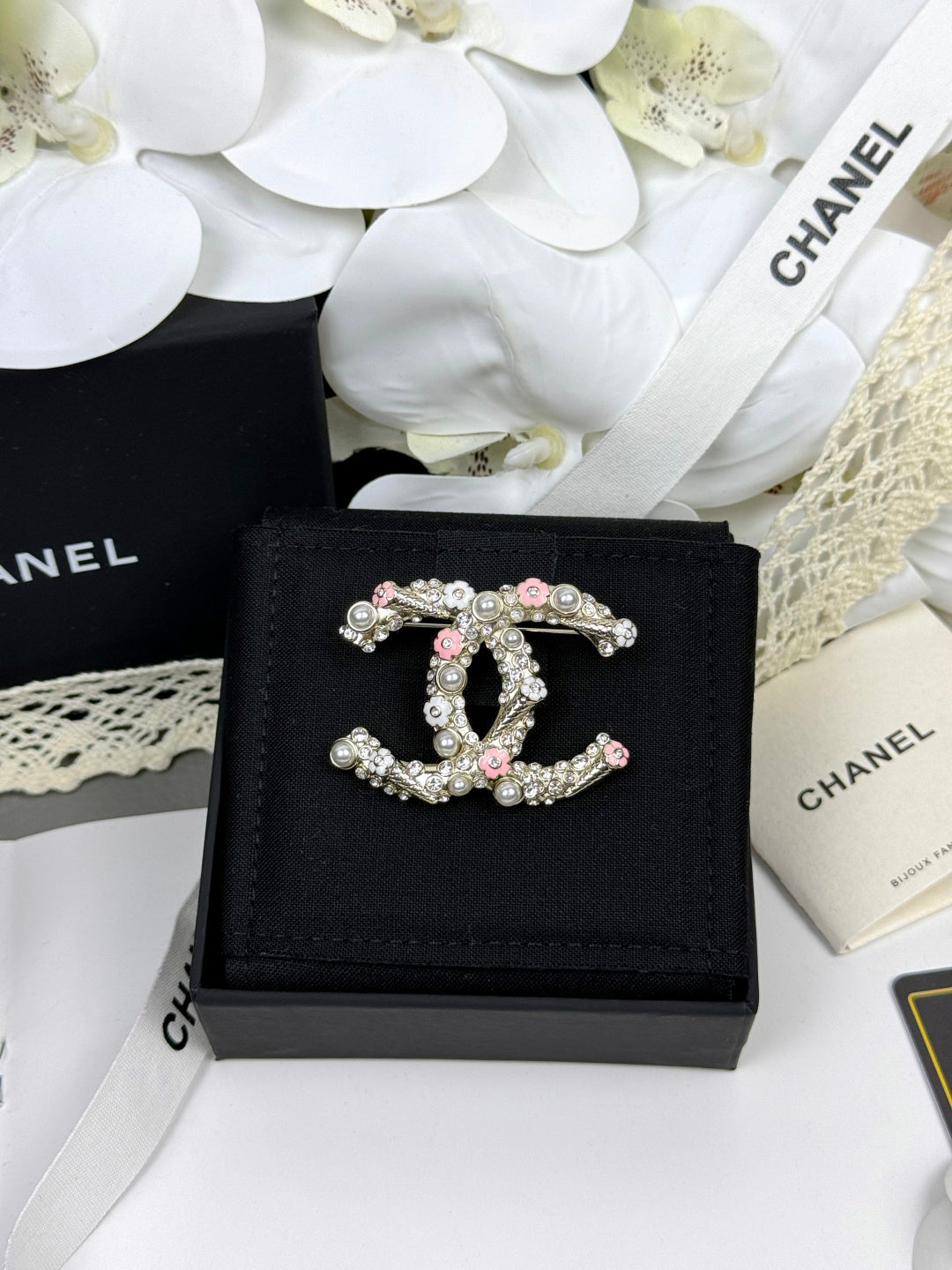 [Glow Jewelry]26C Pink-White Enamel Ice Cream Cone Double C Brooch