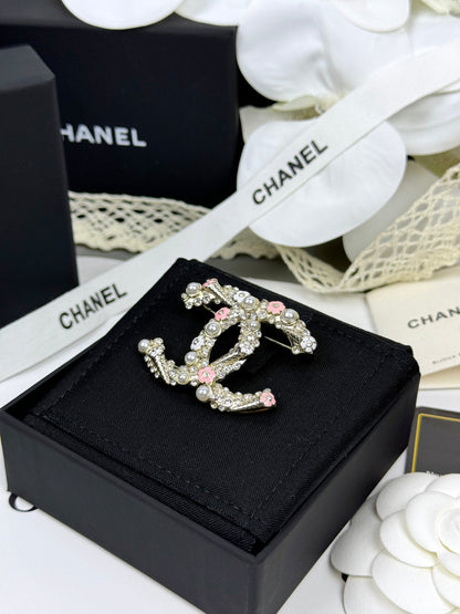 [Glow Jewelry]26C Pink-White Enamel Ice Cream Cone Double C Brooch