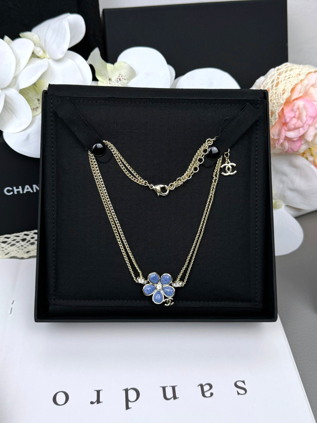 [Glow Jewelry]New Blue Floral Double-Layer Necklace