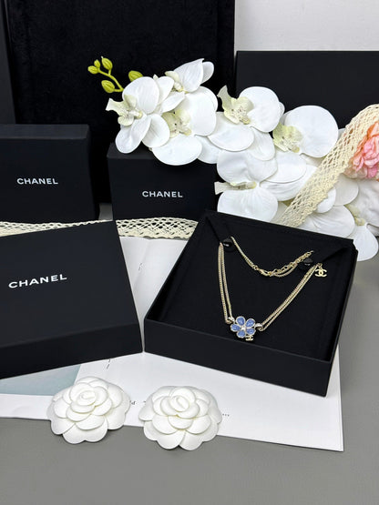 [Glow Jewelry]New Blue Floral Double-Layer Necklace