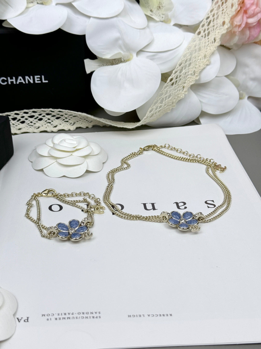 [Glow Jewelry]New Blue Floral Double-Layer Necklace