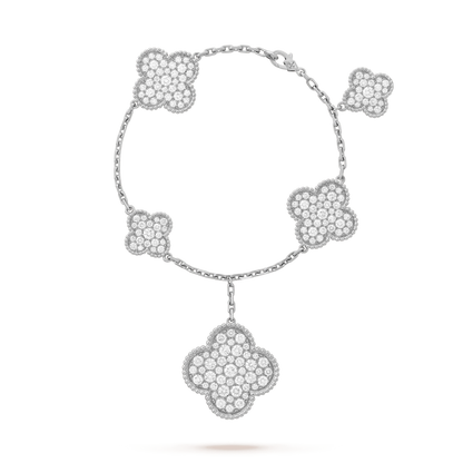 [Glow Jewelry]CLOVER 6 MOTIFS SILVER DIAMOND BRACELET