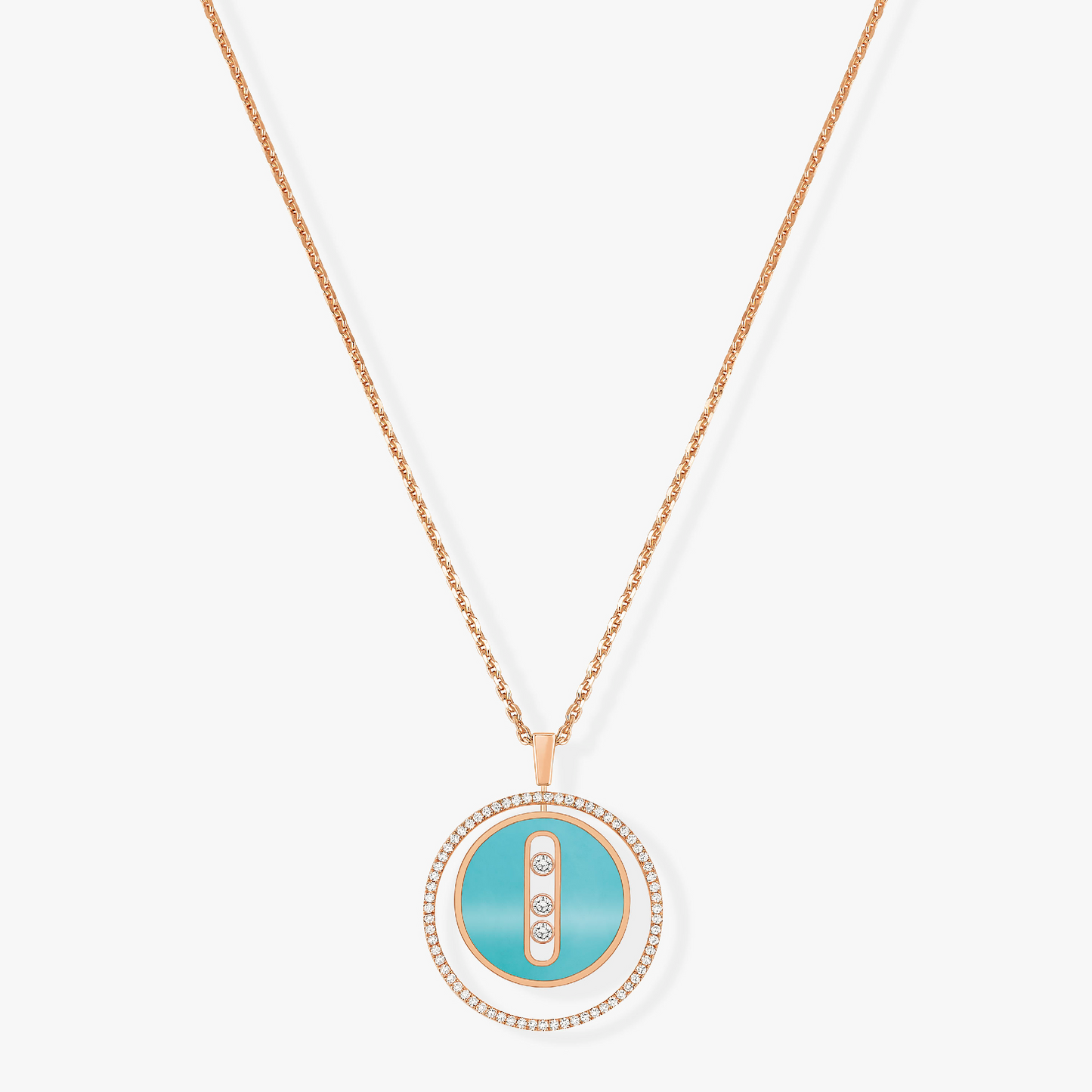 [Glow Jewelry]LUCKY MOVE 3 DIAMONDS TURQUOISE PINK GOLD DIAMOND NECKLACE
