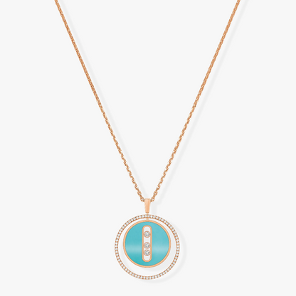 [Glow Jewelry]LUCKY MOVE 3 DIAMONDS TURQUOISE PINK GOLD DIAMOND NECKLACE